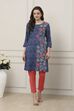 Indigo Blue Floral Printed Straight Kurta image number 5