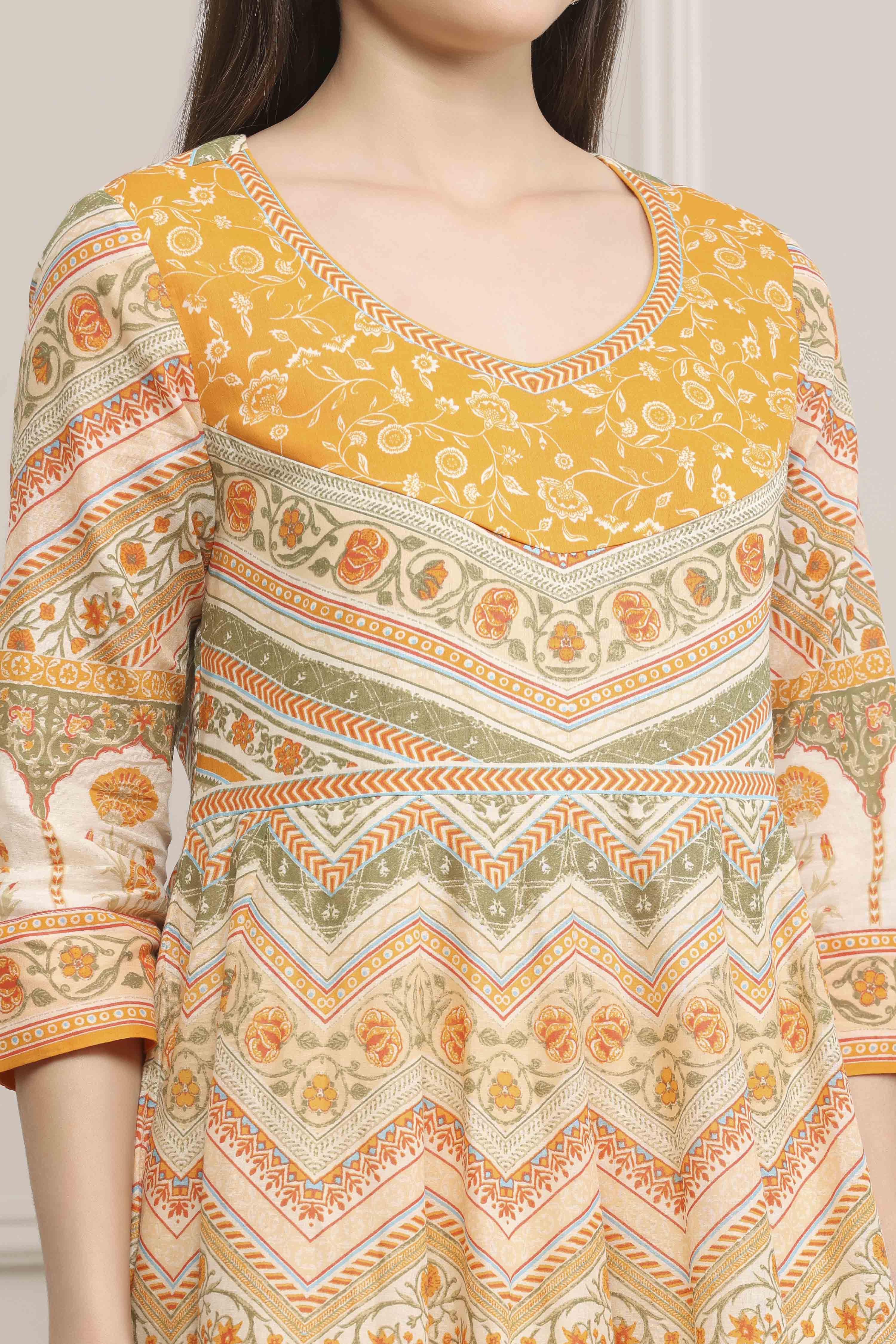 Pink Cotton Printed Anarkali Suit Set image number 1