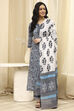 Green Cotton Screen Print Unstitched Suit Set image number 7