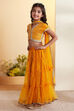 Yellow Cotton Sequined Tiered Lehenga Set image number 3