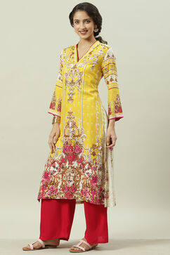 Yellow Rayon Straight Printed Kurta image number 3