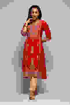 Pink Polyester Straight Yarndyed Kurta image number 5