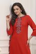 Blue Rayon Printed Straight Kurta image number 6