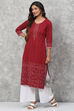 Maroon Straight Poly Metallic Kurta image number 0