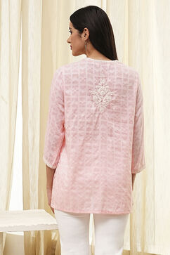 Pink Cotton Yarn Dyed Short Kurta image number 3