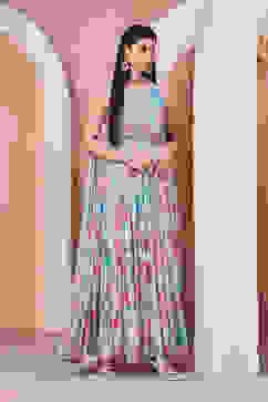 Grey Polyester Blend Anarkali Suit Set image number 4