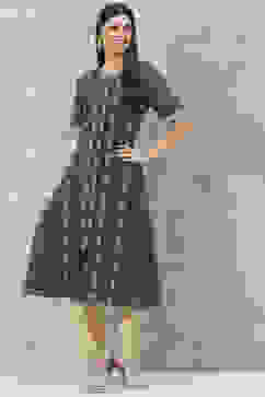 Denim Blue Rayon A-Line Printed Kurta image number 5