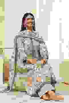 Sage Green Pure Cotton Floral Kalidar Suit Set image number 0