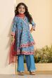 Teal Polyester Anarkali Suit Set