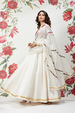 Rohit Bal Off White Cotton Silk Anarkali Embroidered Suit image number 4
