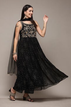 Black Polyester Flared Solid Dress image number 3