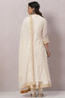 Ivory Poly Cotton Flared Kurta Churidar Suit Set image number 4