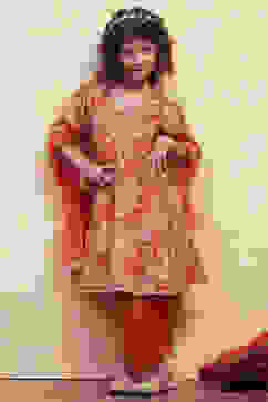 Orange Angrakha Printed Flared Suit Set image number 0