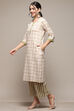 Green Cotton Flax Straight Kurta Palazzo Suit Set image number 3