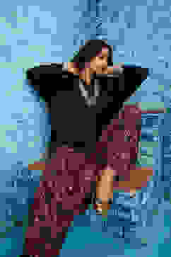 Black Rayon Asymmetric Kurta Set image number 0