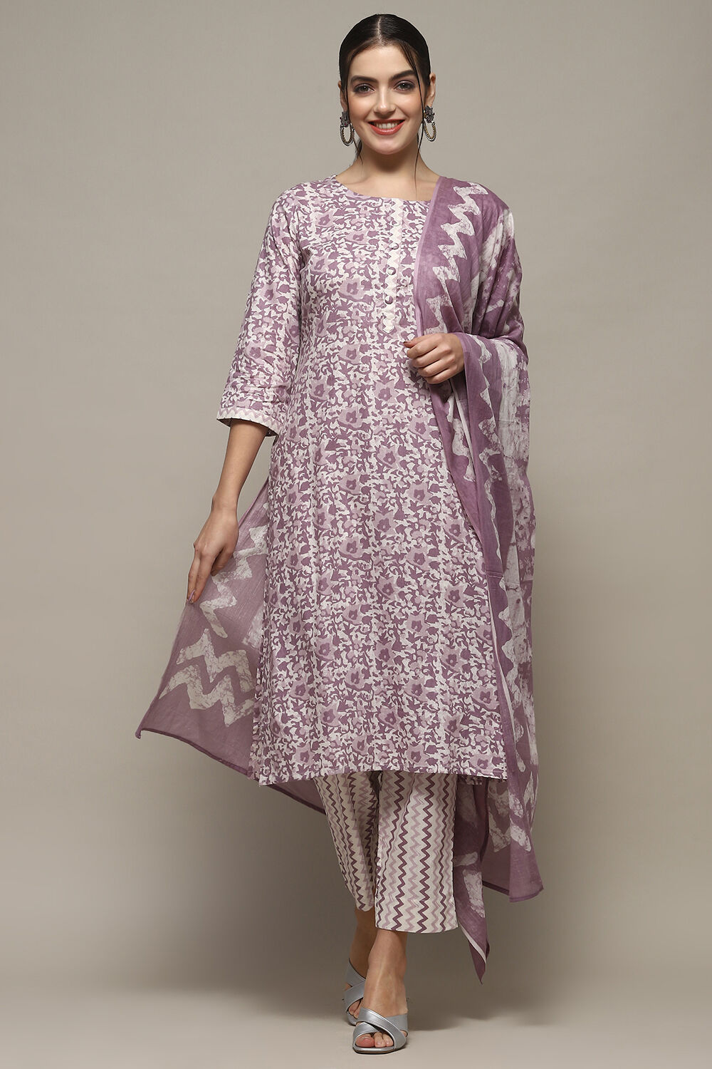 Blue Cotton Unstitched Suit Set image number 1