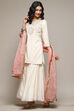 Off White & Blush Pink Cotton Blend Straight Kurta Garara Suit Set
