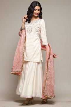 Off White & Blush Pink Cotton Blend Straight Kurta Garara Suit Set image number 0