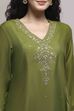 Green Viscose Rayon Straight Embroidered Suit Set image number 1
