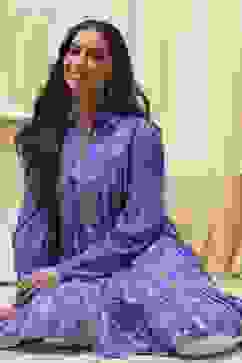 Blue Cotton Printed Shirt-Style Tiered Kurta image number 5