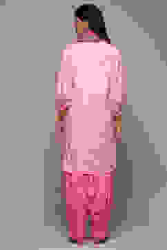 Pink Rayon Straight Kurta Cross Yoke Salwar Suit Set image number 4