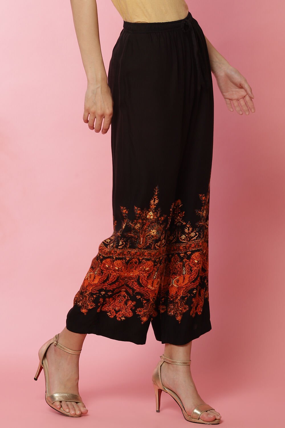 Buy Black Rayon Palazzo Pants for INR499.50 Biba India
