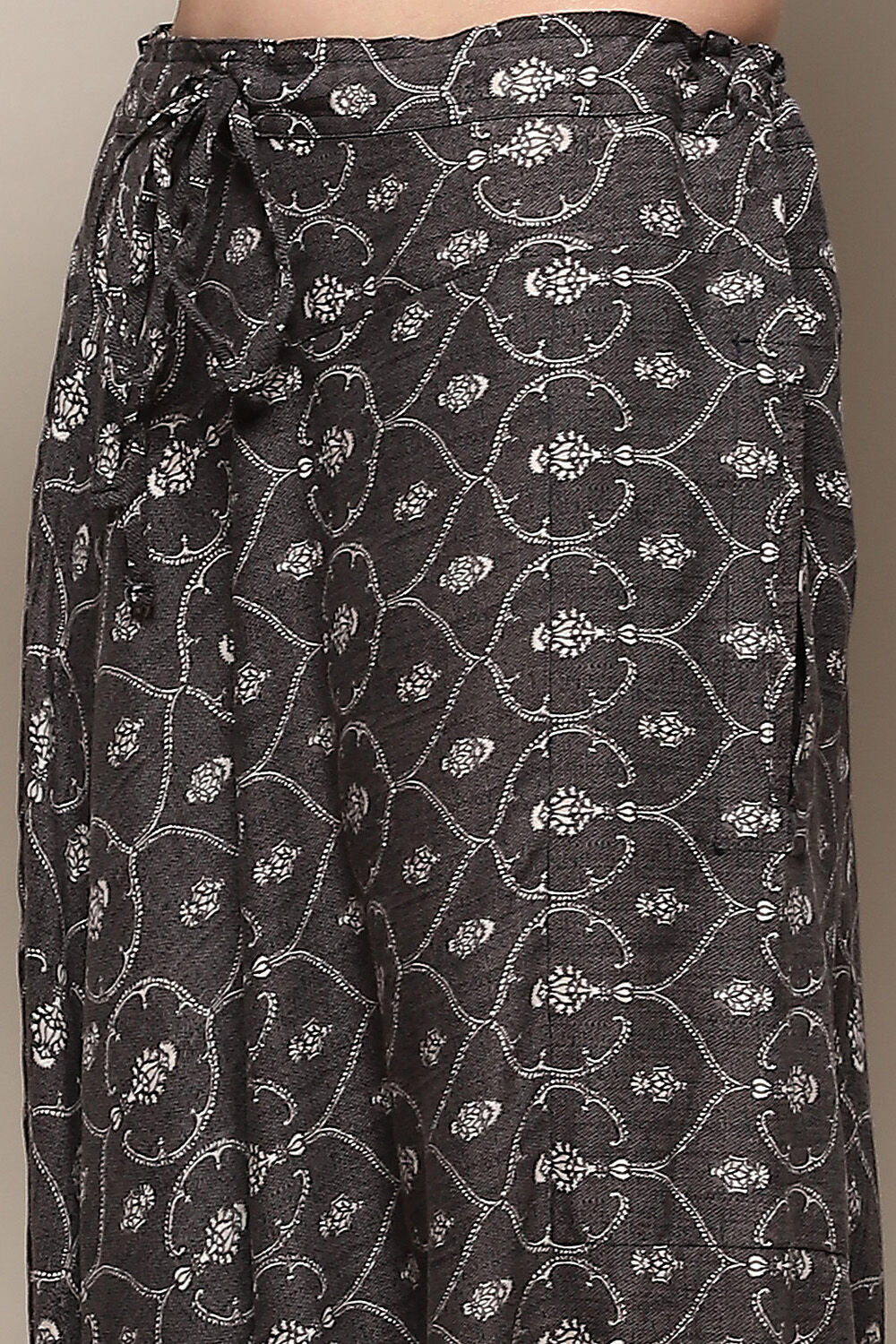 Charcoal Rayon Asymmetric Printed Kurta Set image number 2