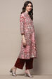 Dull Pink Rayon Straight Kurta image number 4