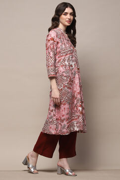 Dull Pink Rayon Straight Kurta image number 4