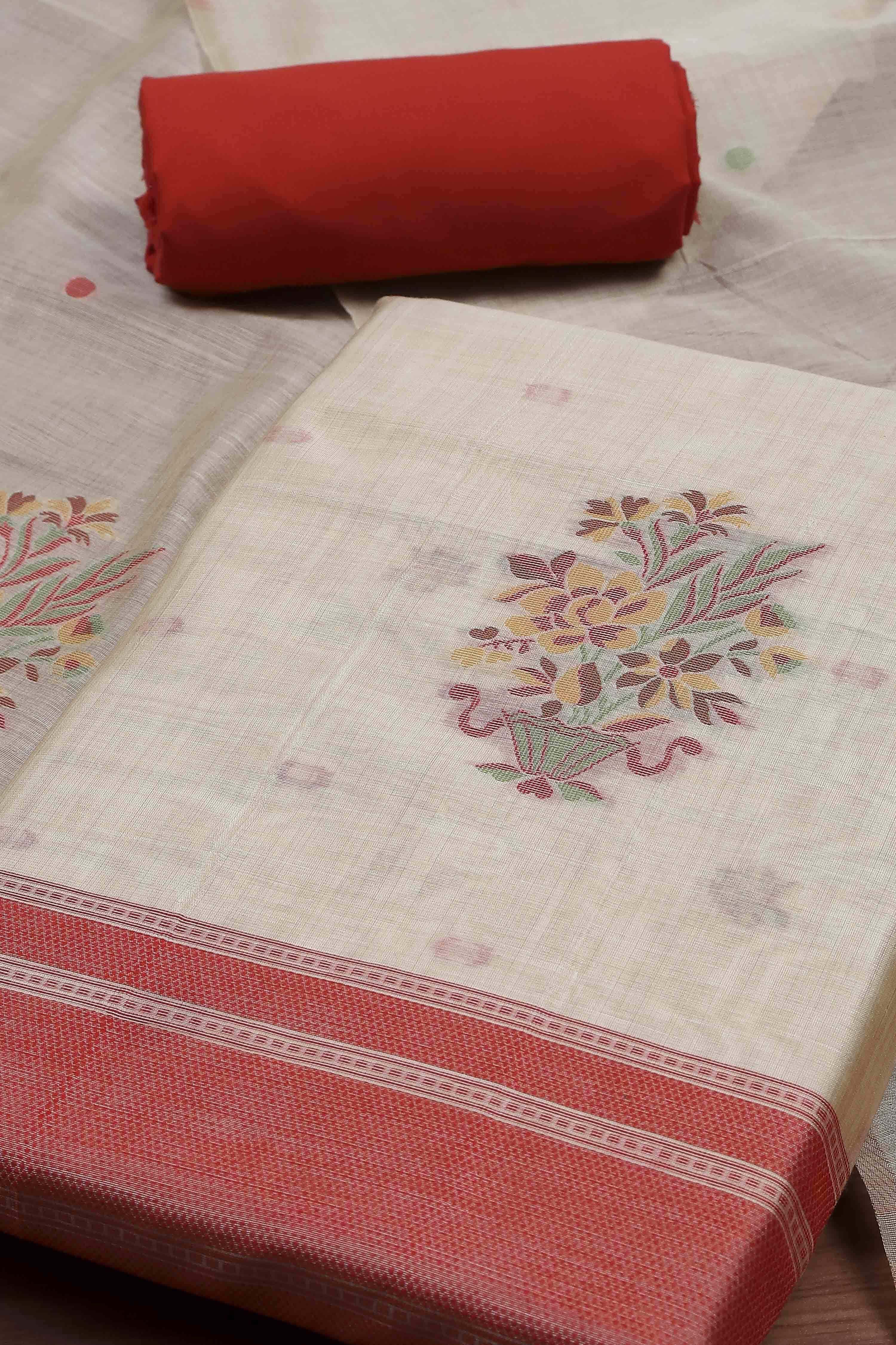 Rust Cotton Printed Embroidered Unstitched Suit Set image number 1