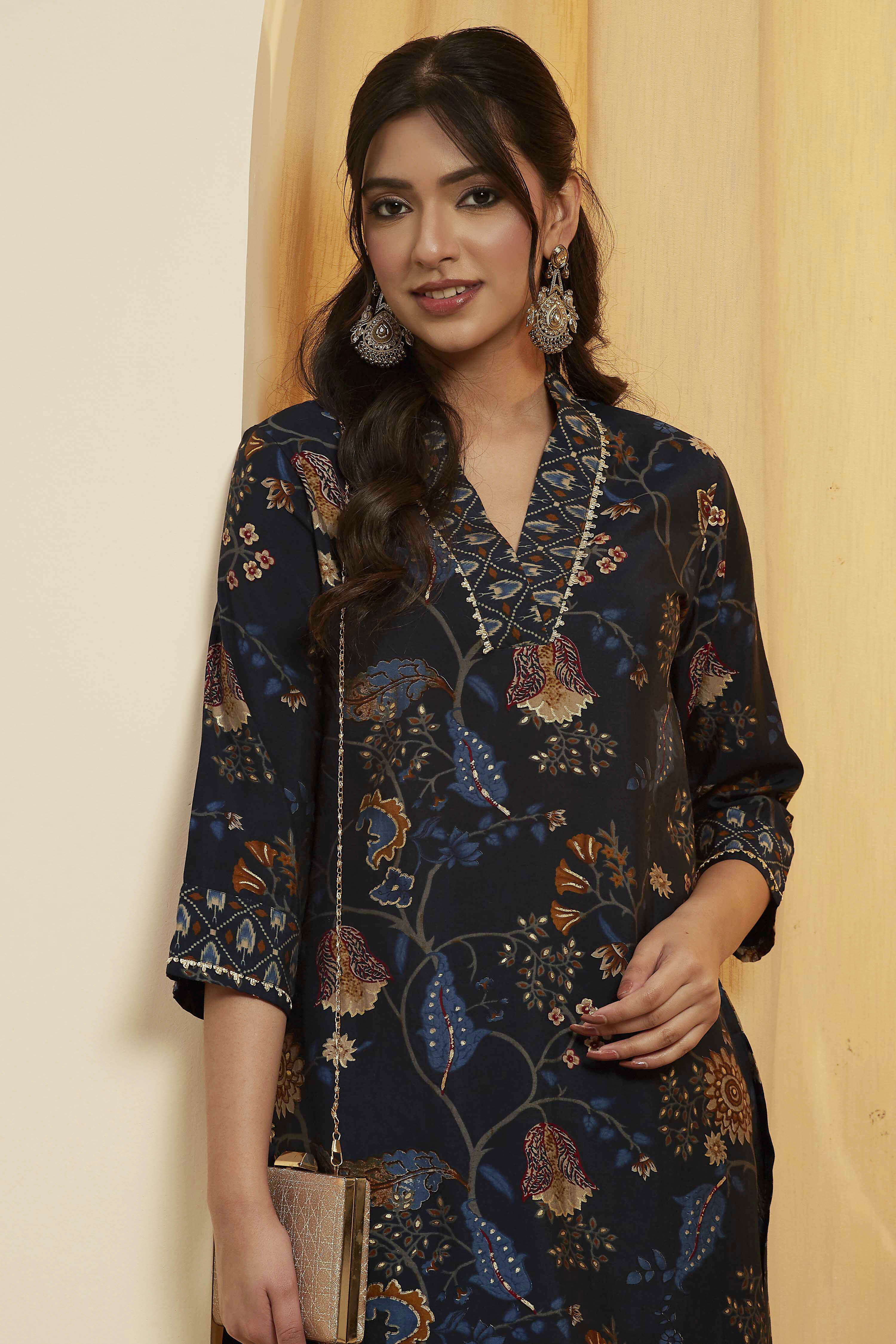 Blue Polyester Straight Kurta image number 1