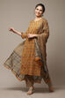Mustard Cotton Screen Print Unstitched Suit Set image number 0