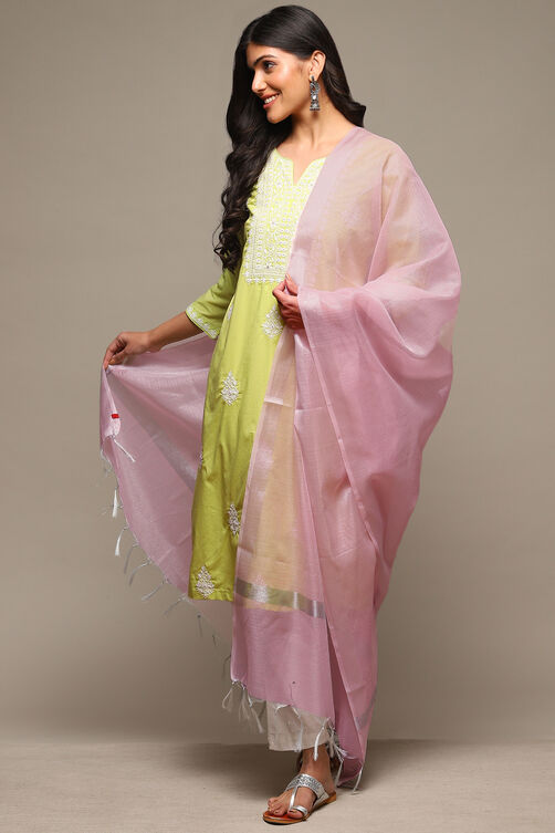 Pink Cotton Blend Yarndyed Dupatta image number 0