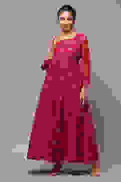 Fuschia Art Silk Anarkali Kurta Legging Suit Set image number 1