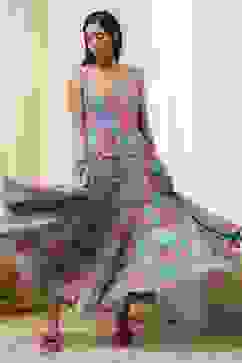 Turquoise Cotton Floral Printed Tiered Dress image number 0