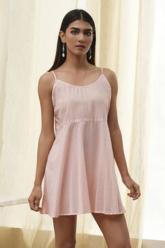 Peach-Colored Cotton  Floral Tiered Dress image number 6