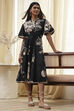 Black Cotton Floral Flared Dress image number 0