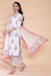 Off White Cotton Straight Kurta Regular Pant Suit Set image number 4