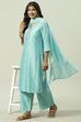 Off White Cotton Silk Straight Kurta Palazzo Suit Set image number 6