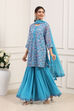 Turquoise Polyester Straight Suit Set image number 3