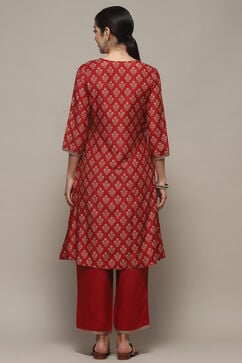 Red Rayon Straight Suit Set image number 5