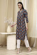 Teal Cotton Printed Straight Kurta image number 2
