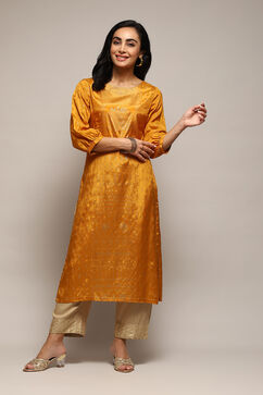 Yellow Viscose Straight Printed Kurta image number 0