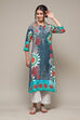 Chalky Teal LIVA Straight Printed Kurta image number 0