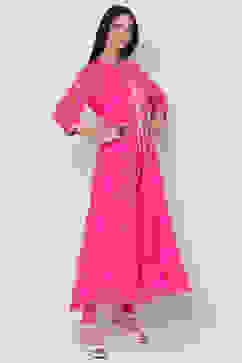 Pink Art Silk Front Open Kurta Churidar Suit Set image number 5