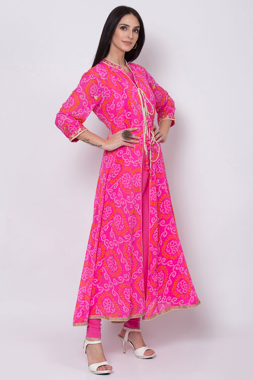Pink Art Silk Front Open Kurta Churidar Suit Set image number 5