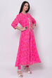 Pink Art Silk Front Open Kurta Churidar Suit Set