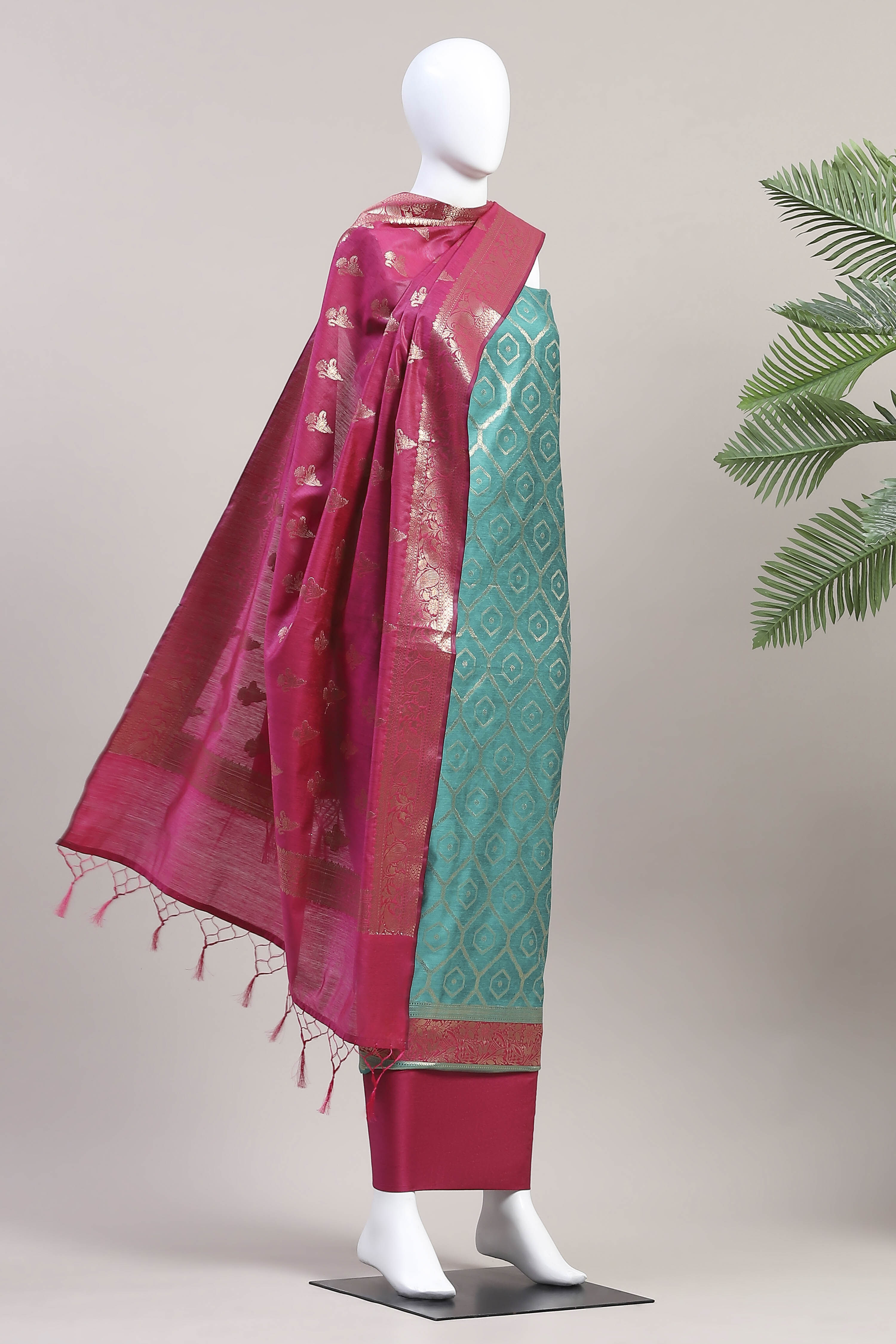 Rama Green Chanderi  Unstitched Suit Set image number 4