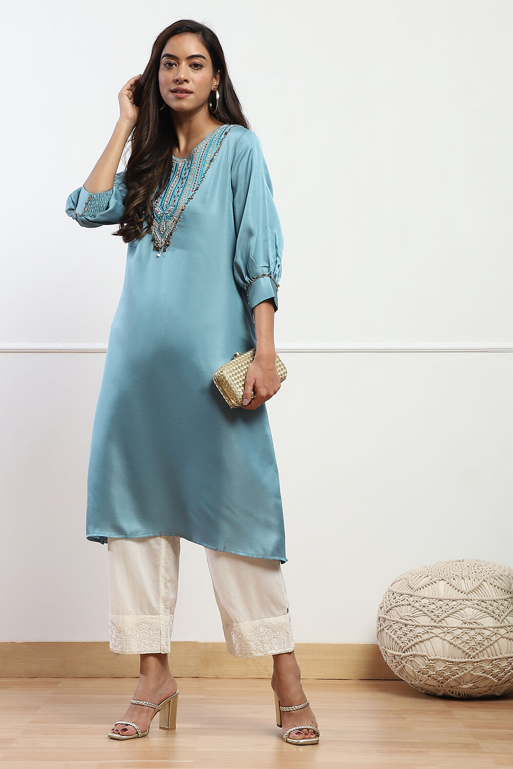 Off White Cotton Regular Solid Palazzo image number 0