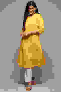 Yellow Cotton Straight Kurta image number 0